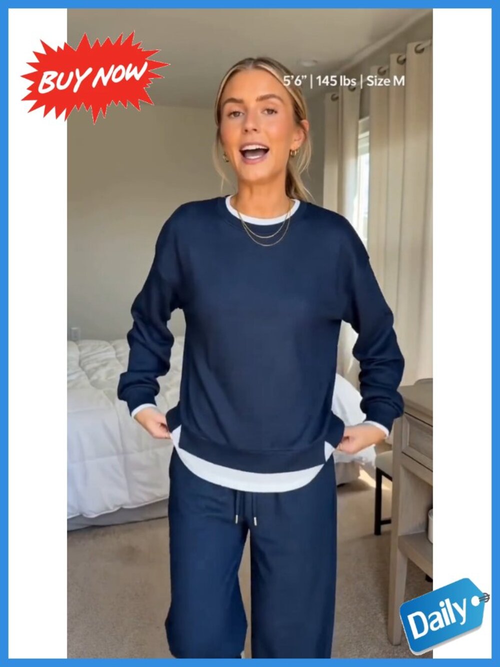 Oversized Crewneck Sweatshirt Sweatpants 2 Piece Set Lounge Travel - Picture 5 of 6